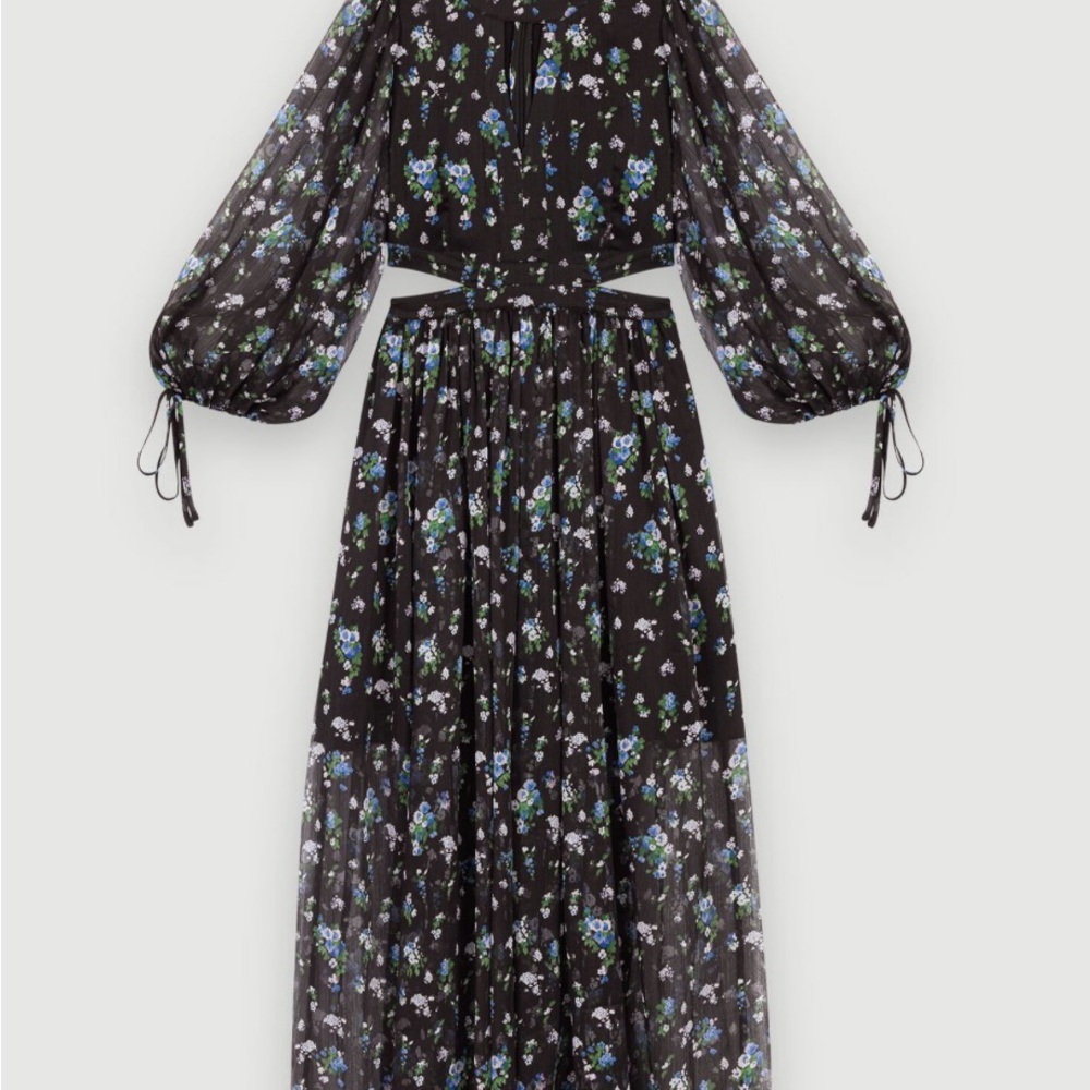 Maje Sheer Black (cut out )Dress with Blue Floral Pattern - Picture 4 of 14